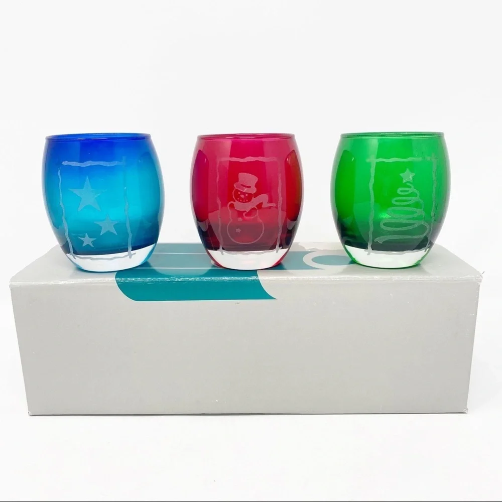 PARTYLITE Tealight Trio Candle Holders P7259 Set of 3 Holiday Green, Red, Blue